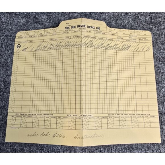 Pure Oil Company Advertising Master Service Log Blank Form 1940s 1950s Folded - Picture 1 of 6